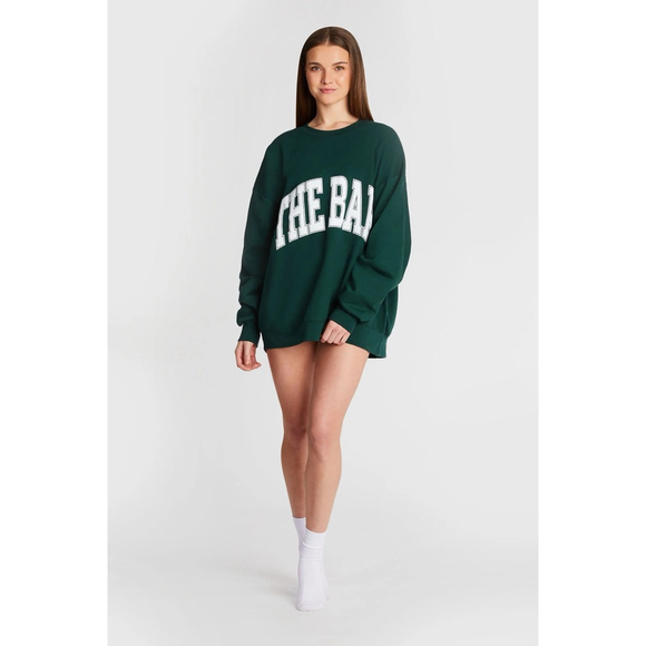 THE BAR Tops - Women's THE BAR Hunter Green Varsity Sweatshirt Large with White Logo